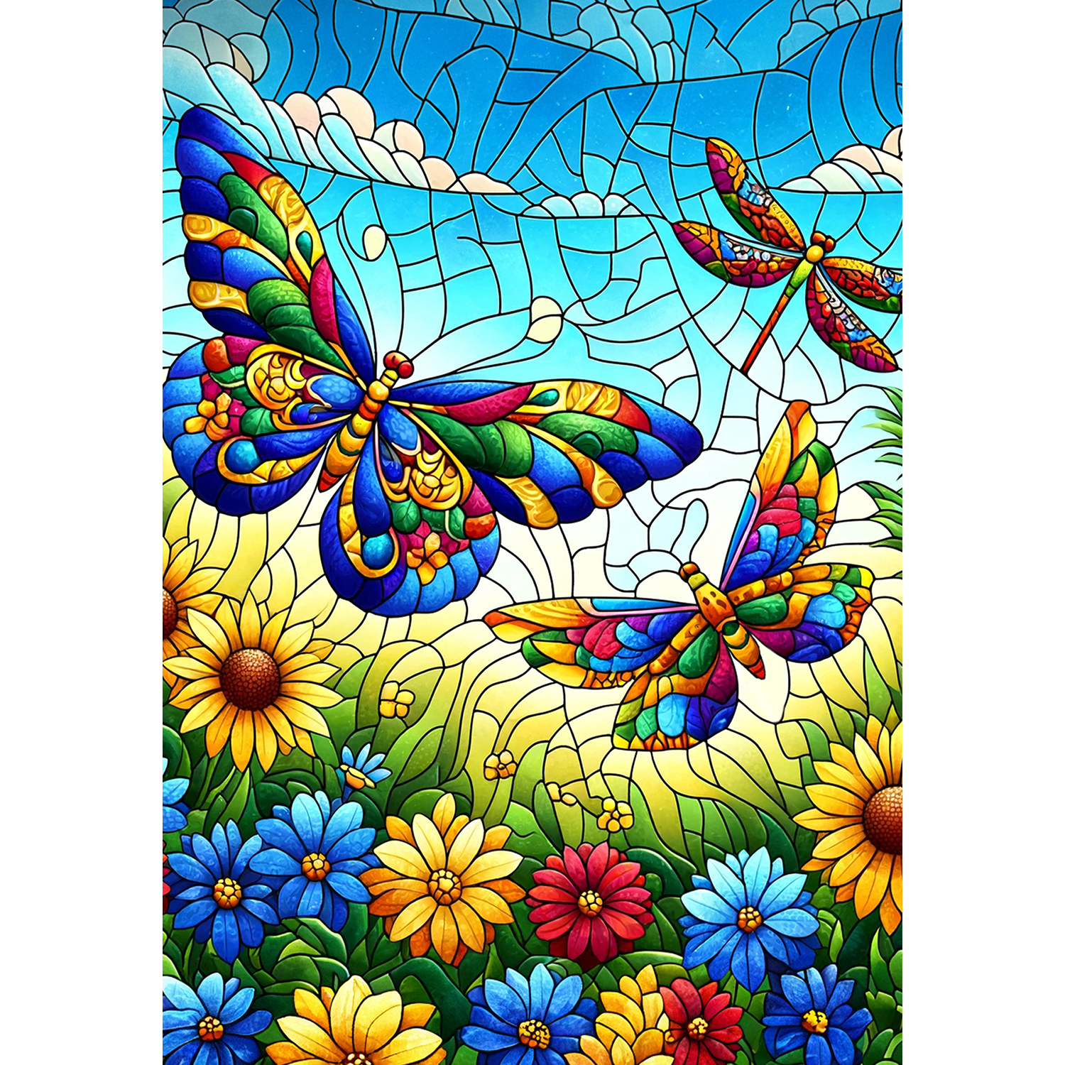 America Forever Stained Glass Butterfly House Flag, 28 x 40 inch Double Sided, Spring Summer Fall Floral Decorative Seasonal Outdoor Decor, Holiday Outside Decorations Yard Flag