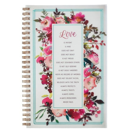 Christian Art Gifts Spiral Notebook Love is Patient - 1 Cor. 13:4-7 Bible Verse Prayer Journal Flexible Cover Lined Paper for Writing 128 Pages w/ Scripture 8.5 x 5.9 x 0.6