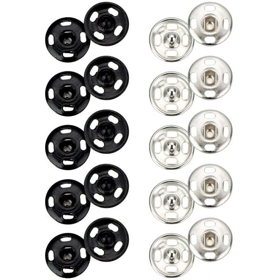 100 Sets Sew-on Snap Buttons Metal Snap Fastener Press Button for Sewing Clothing, Black and Silvery (10mm)