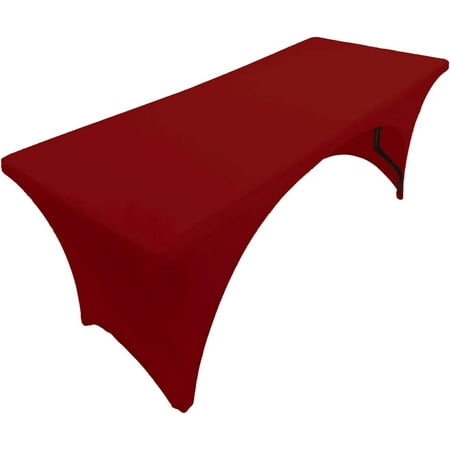 

8 ft Burgundy Spandex Tablecloth Stretch Open Back Table Cover for Rectangular Fitted Folding Table