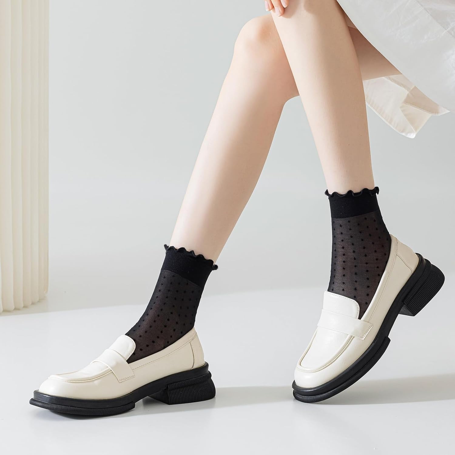 Zhengup 12 Pairs Women's Sheer Ruffle Socks Nude Stocking Summer Ultra Thin Cool See Through Silk Ankle Socks for Women