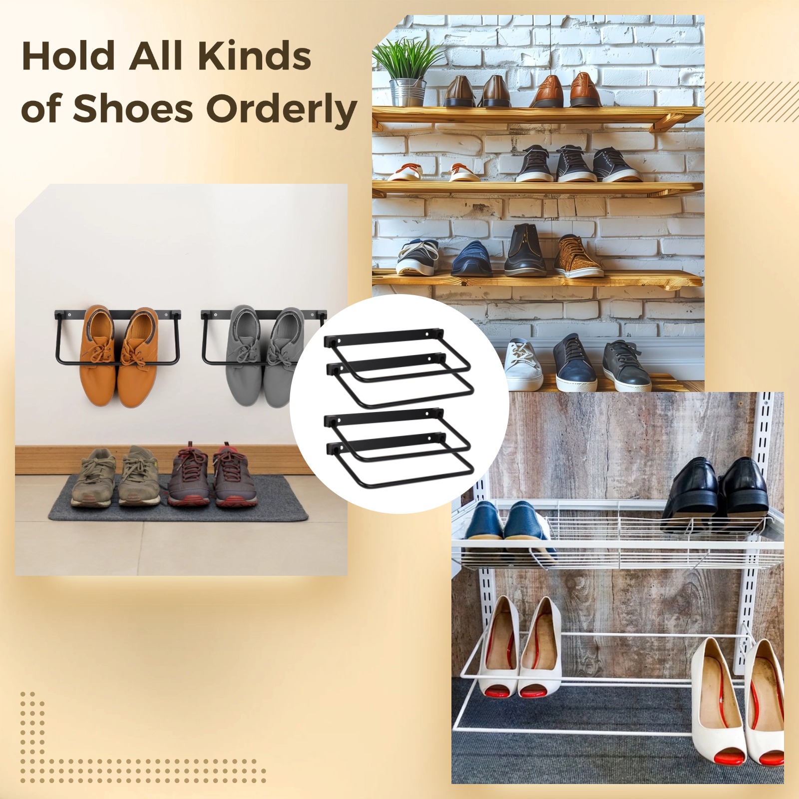 4 Pack Foldable Wall-Mounted Shoe Rack – Aluminum Space-Saving Organizer with Expansion Screws, Ideal for Entryway, Closet & RV