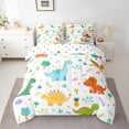 thumbnail image 2 of Homewish Cute Colorful Dinosaur Twin Bedding Sets 7-Piece for Kids, Jungle Leaf Botanical Bedding Comforter Set, Kawaii Cartoon Animal Reversible Sheet Sets, Ultra Soft Bedroom Decor, 2 of 7