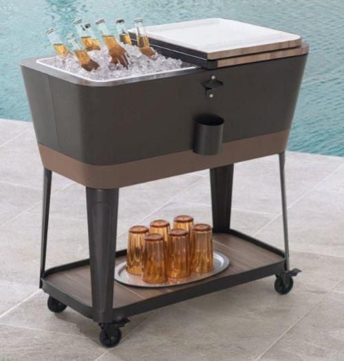 Permasteel Glacière extérieure de 80 qt pour patio - Conique - Grain de bois - Finition brune