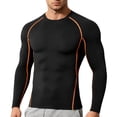 thumbnail image 2 of Men's Compression Shirt Lightweight Quick Dry Stretch Long Sleeve Athletic Tops for Training, Running and Workout Orange S, 2 of 9