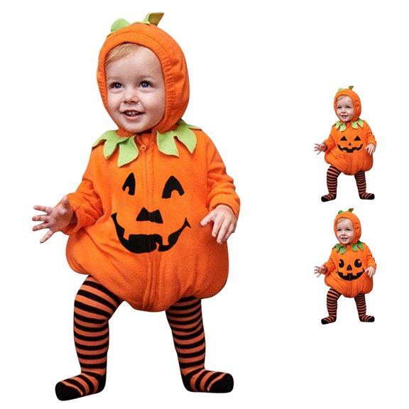 pumpkin halloween Long Sleeve Orange Bodysuit With Hood halloween for kids 1-10 Years