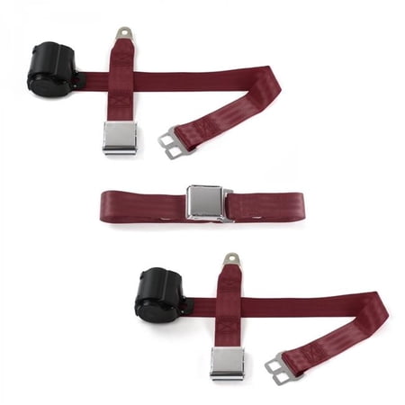 Airplane 2 Point Burgundy Retractable Bench Seat Belt Kit for Camaro 1993-2002 - 3 Belts