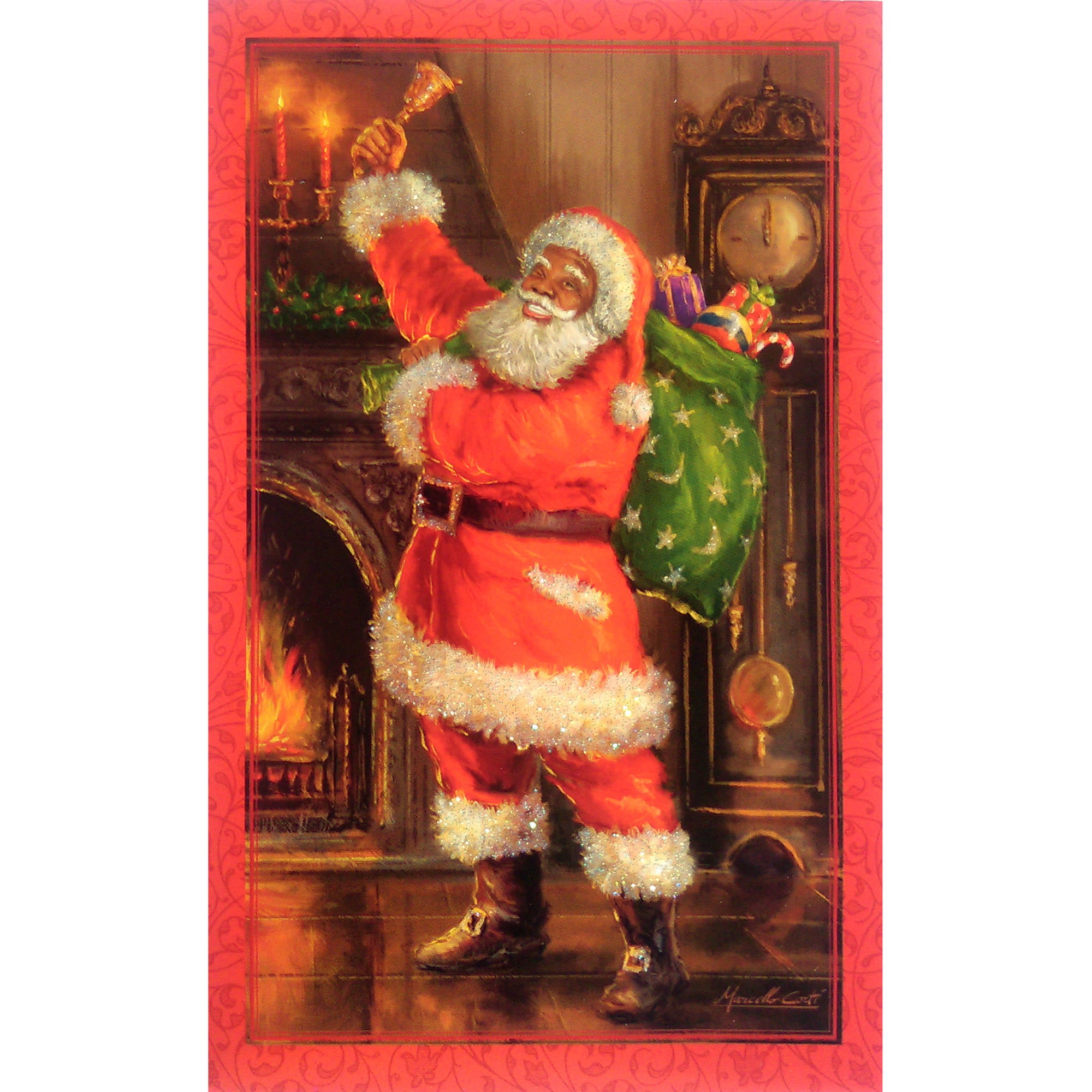 Box of 18 African American Santa Christmas Greeting Cards with White ...