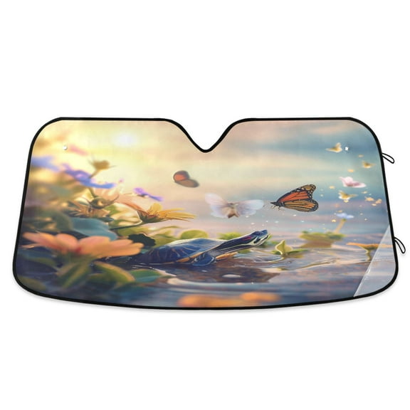 ALAZA Funny Turtle and Butterfly Windshield Sun Shade Car Foldable Sun Visor Block UV Rays Protector 55"x27.6"