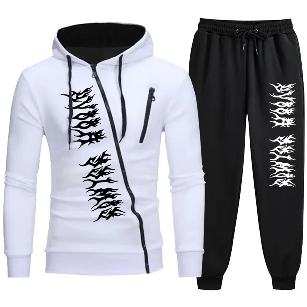 Chándal de otoño e invierno para hombre, conjunto de 2 piezas con capucha y cremallera informal, ropa deportiva para exteriores y jogging