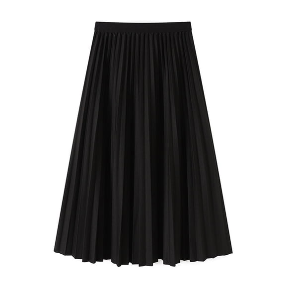 Quixlent Women Maxi Skirt Elastic High Waist A-Line Long Skirt Solid Color Large Hem Pleated Skirt Work Leisure Skirt Workwear