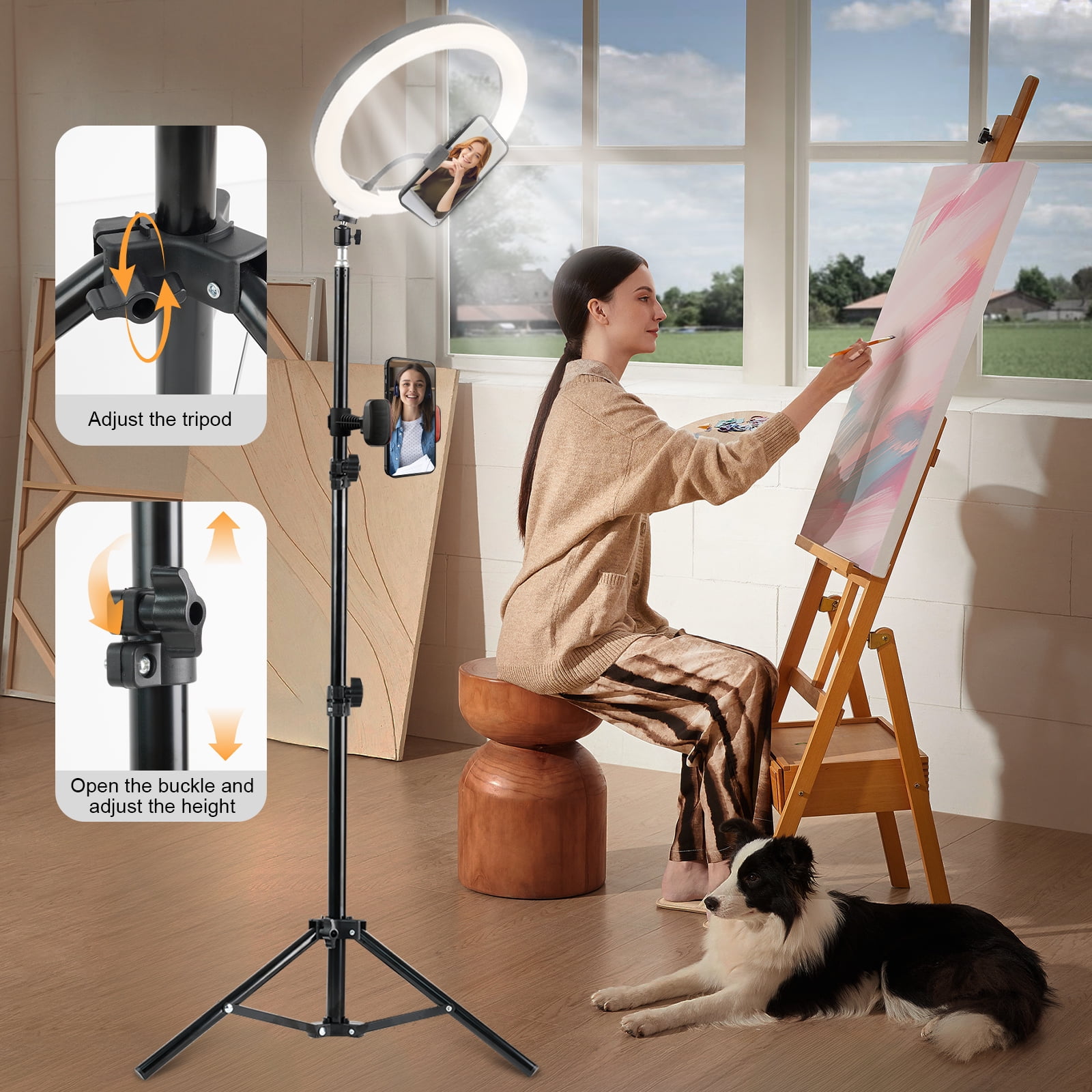 UEGOGO 10" Ring Light with Phone Holder and 43" Adjustable Tripod Stand, LED Selfie Ringlight for Makeup, Video, Live Streaming