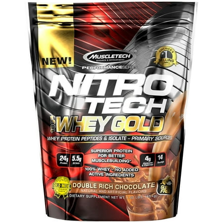 Nitro Tech Ingredients - MuscleTech Nitro Tech 100% Whey Gold Protein Supplement Powder for Musclebuilding, Double Rich Chocolate 1lbs