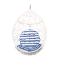 thumbnail image 2 of White & Blue Hanging Egg Chair - Wicker Basket Swing Chair with Cushions for Indoor & Outdoor Use - Trendy Patio or Living Room Furniture - bohemian decor, 2 of 9