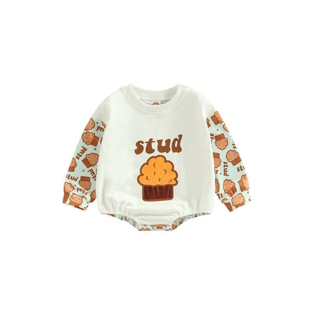 

Bagilaanoe Newborn Baby Girl Boy Oversized Rompers Letters / Cake Print Long Sleeve Bodysuits 6M 12M 18M 24M Infant Casual One Piece Short Jumpsuit