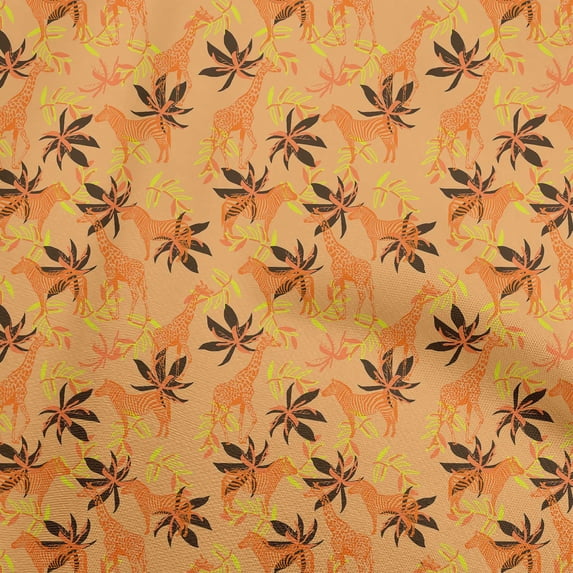 oneOone Cotton Cambric Orange Fabric Tropical Leaf Quilting Supplies Print Sewing Fabric By The Yard 56 Inch Wide
