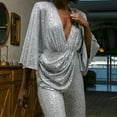 thumbnail image 6 of Women's Sequin Deep V Neck Open Back Jumpsuit, Sexy Long Pants Romper with All-Over Glitter Design for Parties, Evening Events, Club Nights, and Special Occasions Silver XXL, 6 of 10