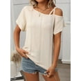 thumbnail image 2 of Mawalde Criss- One Shoulder Tops Womens Summer Cold Shoulder Shirts Casual Short Sleeve Eyelet Tops  S, 2 of 6