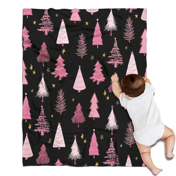 Black and Pink Christmas Tree Pattern Blanket,Comfortable Soft Flannel Throw Blanket,All Season,Warm Lightweight Blankets for Sofa Bed Couch Living Room Chair,30"x40"