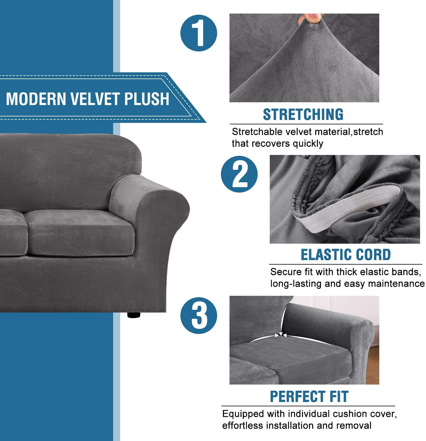 SHANNA Stretch Sofa Covers Velvet Couch Covers for Armchair/Loveseat/Sofa Cushion Cover