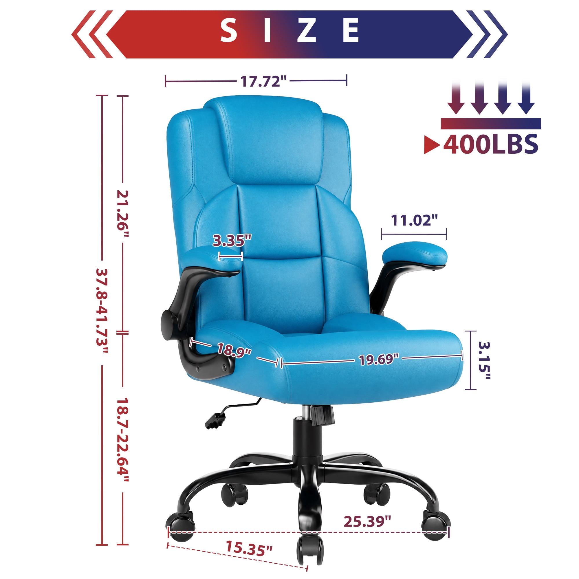 JONPONY Leather Office Chair, Big and Tall Office Chair 400LBS Wide Seat Ergonomic Computer Desk Chair High Back Executive Leather Chair Adjustable Task Chair Lumbar Back with 1-Year Warranty, Blue