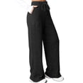 thumbnail image 3 of Womens Ribbed Wide Leg Lounge Pants with Pockets Comfy Loose Soft Knit Pants with Drawstring Black L, 3 of 10