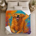 thumbnail image 5 of Golden Retriever On Sofa With Pumpkins And Bat Halloween Scene Colorful Painterly Art Flannel Blanket For Dog Fans, Soft Cozy Home Decor For Living Room Bedroom Halloween Gift, 5 of 9