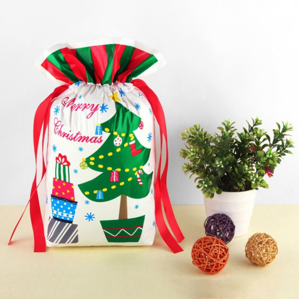 1pc Cotton Linen Drawstring Party Gift Bag Christmas Tree Deer Snowflake Green G 