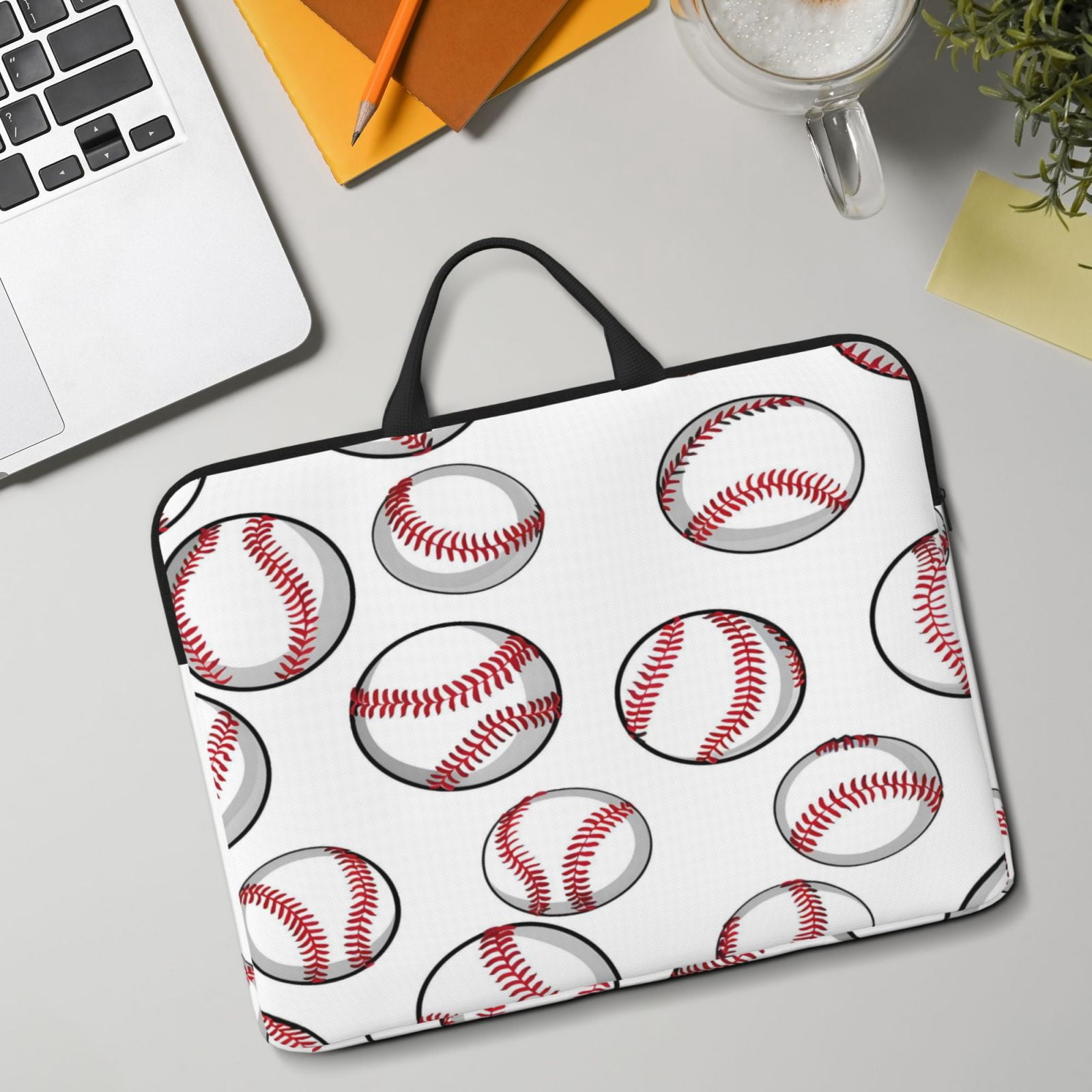 Laptop Sleeve Bag For Women Men 14inch Waterproof Durable Protective Computer Carrying Cover Handle Laptop Case Bag White Baseballs With Classic Red Stitching Subtle Dynamic Motion Lines