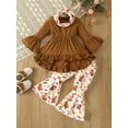 thumbnail image 2 of Bagilaanoe 3pcs Toddler Baby Girl Pants Set Ruffled Long Sleeve A-Line Dress Tops + Flare Trousers + Headband 12M 24M 3T 4T 5T 6T Kids Casual Clothes, 2 of 9