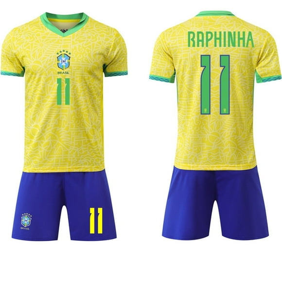 Mens/Kids 2024 America Cup Soccer Game Brazil #11 Raphinha Soccer Jerseys Fashion Sports T-Shirt Yellow