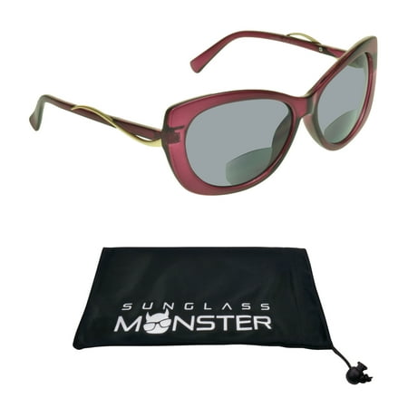 Sunglass Monster Womens BIFOCAL Reading Sunglasses Readers with Cat Eye Fashion Oversized Sexy Transparent Pink Frame