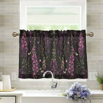 Yayeee Kitchen Curtains Tier Pair Light Filtering 27"x24" Rod Pocket Short Cafe Window Panel, Dark Purple Floral Pattern