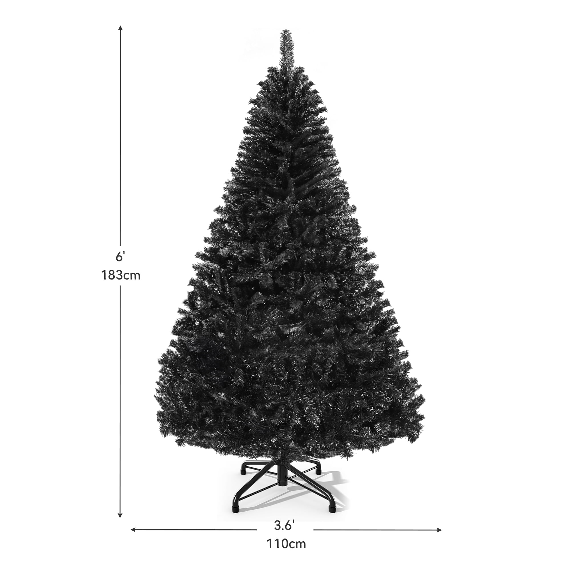Uforic 6ft Pre-Lit Artificial Christmas Tree,Hinged Black Halloween Christmas Tree with 818 Branch Tips and 250 Lights,Black