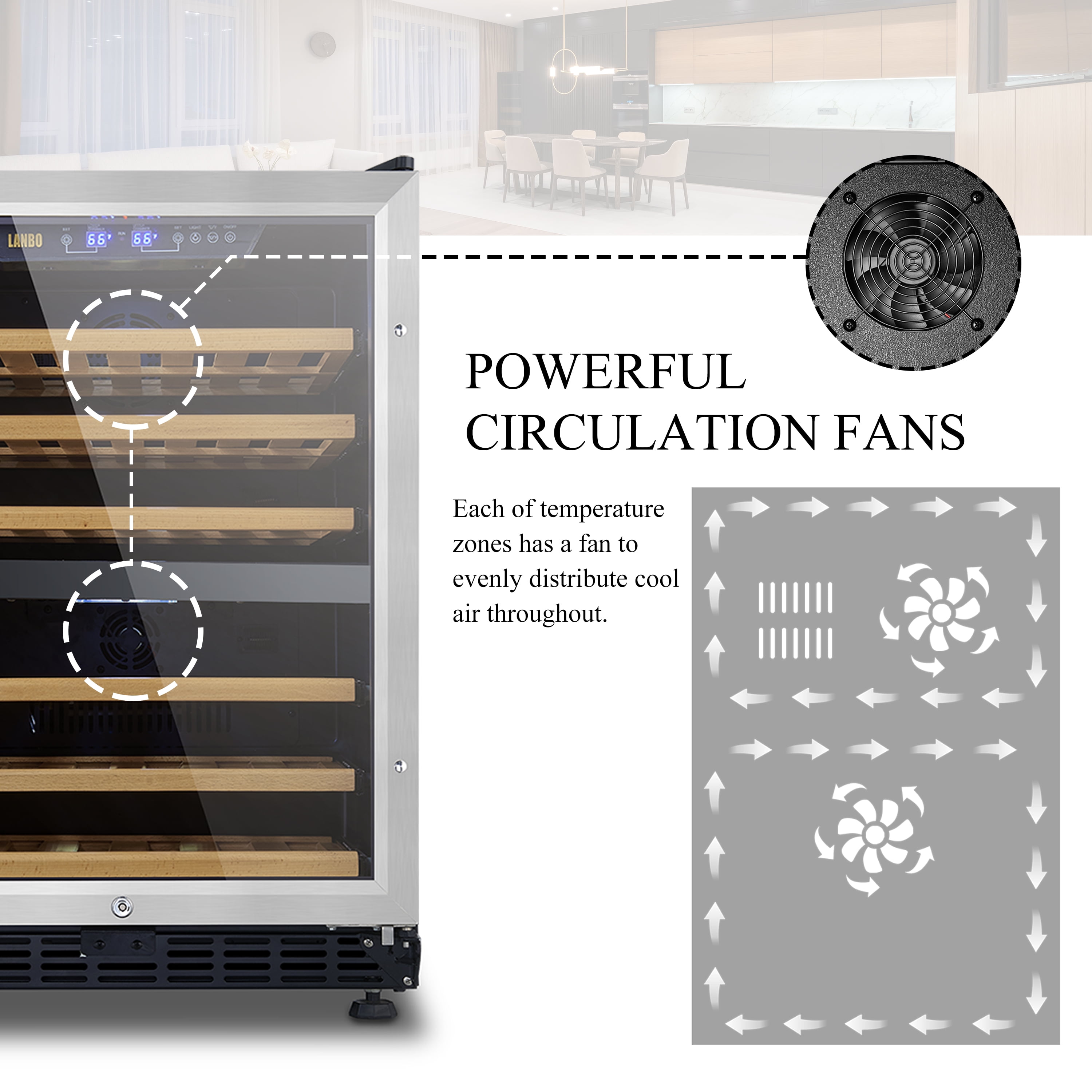 Lanbo 24 inch Width 44 Bottle Built-in Compressor Dual Zone Wine Cooler
