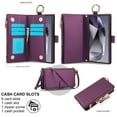 thumbnail image 3 of ELEHOLD For Samsung Galaxy S24 Ultra Phone Case Leather Crossbody Zipper Card Wallet Flip Case Kickstand Cover, with Ring Holder,Full Body Protection-Deeppurple, 3 of 7