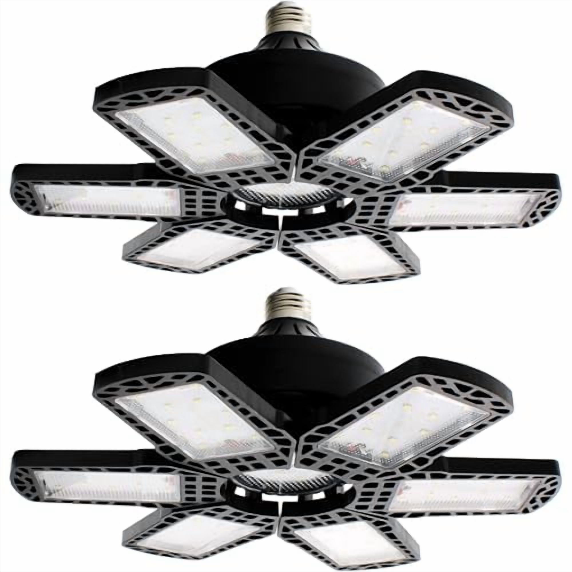 Jaspertronics 2 Pack LED Adjustable 6 Leaf Garage Light 200W 8000 Lumen 6500K Deformable 6+1 Panels E26/E27 Screw-In Ceiling 2 Unit per pack