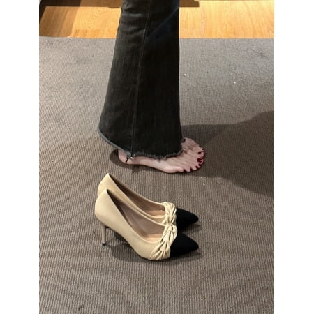 

Style Stiletto Heel American Style High Heels Women‘s Autumn and Winter New Pointed Niche Elegant Socialite Color-block Single-layer Shoes