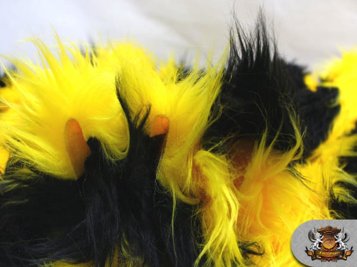 Faux Fur Long Pile 2 TONE SHAGGY STRIPE BLACK YELLOW Fabric / 60" Wide / Sold by the Yard