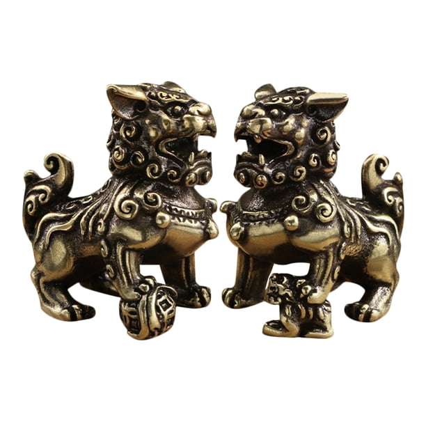 1 par de figuras de león de latón, adorno de león, figura de león, estatua de escritorio, estatua de león