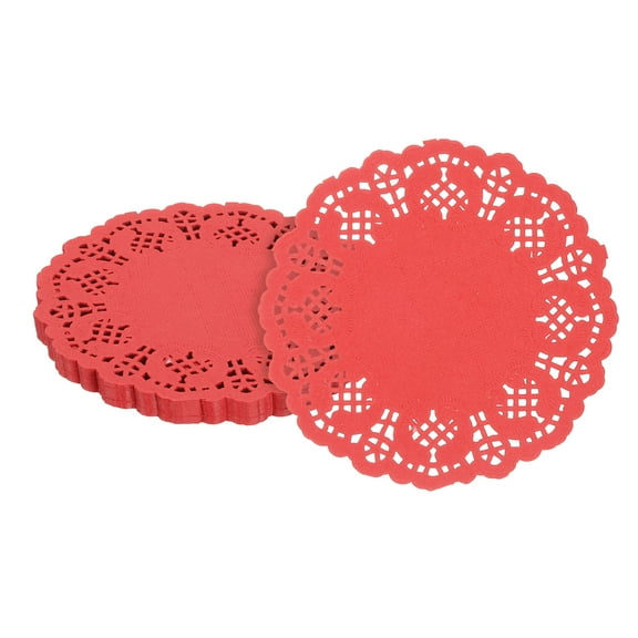 100pcs Paper Doilies, 3.5 Inch Lace Paper Doilies, Disposable Paper Placemats Red