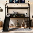 thumbnail image 2 of DreamBuck House Loft Bed with Slide, Twin Metal Loft Bed with Chalkboard, Roof, Guardrail, Built-in Ladder and Slide, Metal House Bed for Teens, Twin Loft Beds for Bedroom Dorm, No Box Spring Needed, 2 of 8
