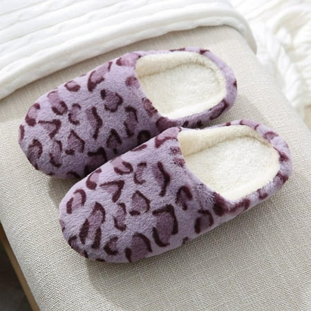 

Women s Slient Indoor Slippers Leopard Furry Fleece Comfort Closed Toe House Shoes Soft Non-Slip Home Shoes