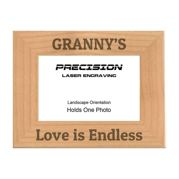 PrecisionNC Grandma Gifts Granny's Love is Endless Engraved Natural Wood Picture Frame from Grandson Granddaughter 4x6 Landscape