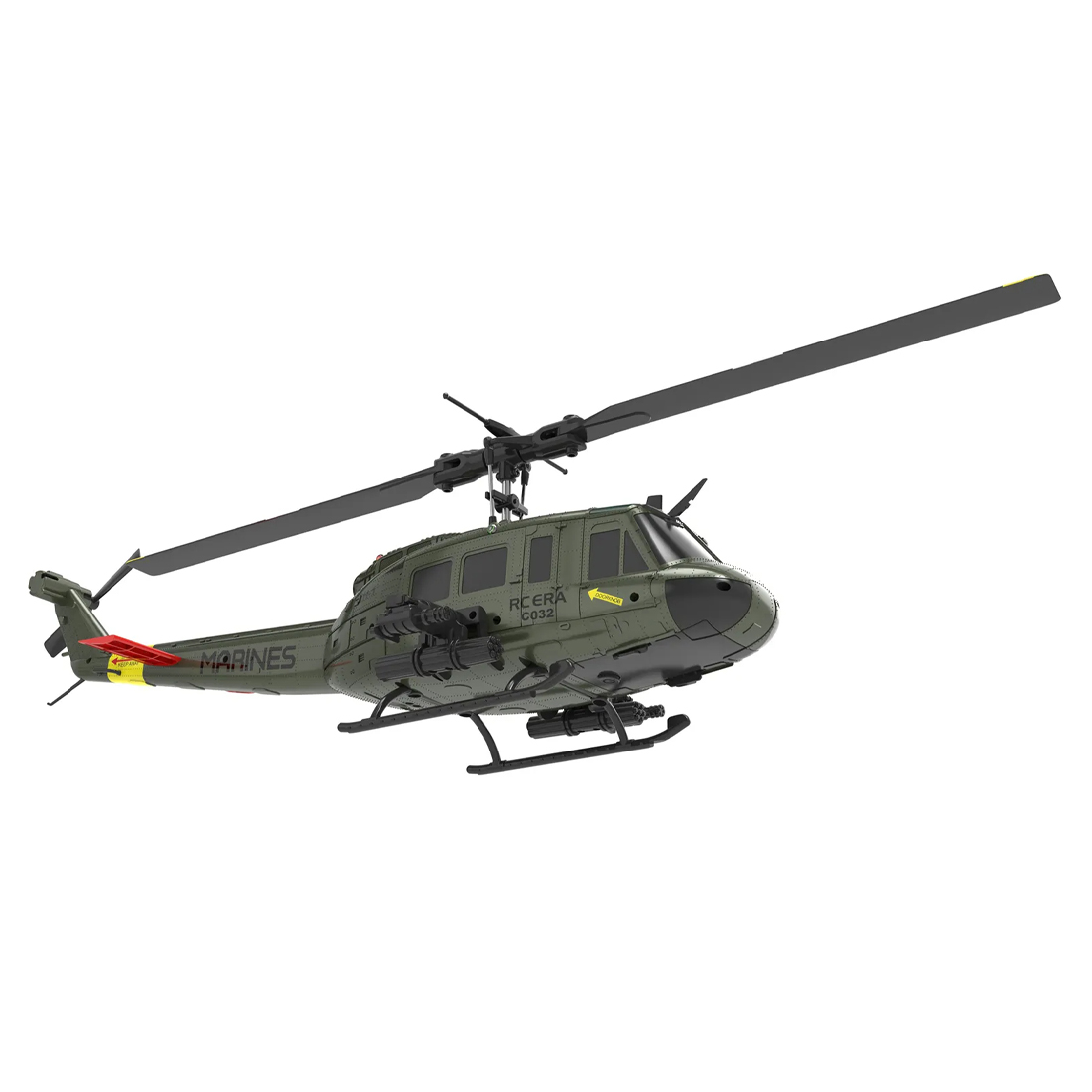 C032 UH-1 Huey RC Helicopter for Adults, 1/48 Scale 2.4G 6CH Flybarless RC Military Aircraft Model with 6-Axis Gyroscope, 3D Inverted Flight, Optical Flow Positioning - 1 Battery