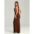 thumbnail image 6 of Coffee Brown Backless Halter Maxi Dress With Ruched Waist And Tie Neck, 6 of 8