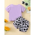 thumbnail image 3 of hirigin Newborn Baby Girl Summer Clothes Letter Print Short Sleeve T-Shirt Tops+Daisy/Rainbow/Leopard Shorts 2pcs Outfit (Purple Leopard,9-12M), 3 of 9