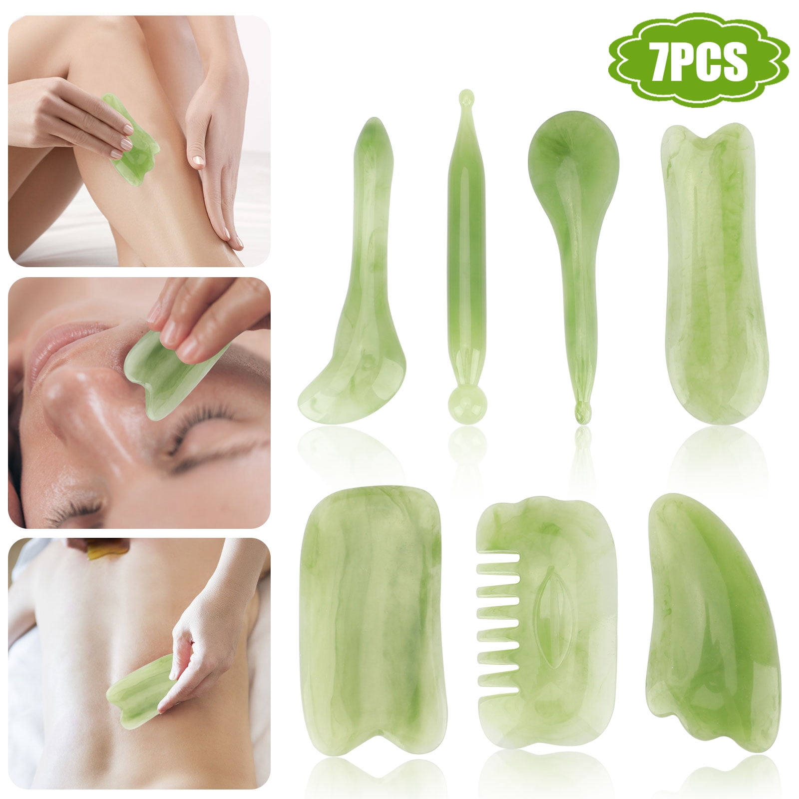 7pcs Gua Sha Scraping Massage Tools, Natural Resin Guasha Board for Face and Body, Facial Tool Set for SPA Acupuncture Massage, Relieve Stress & Pain Treatment