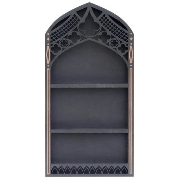 Gothic Crystal Shelf Display,Wooden Decorative Four-Leaf Clover French Shelf, Matte Black and Gold Display Rack with Arch Design for Knick-Knacks,and Small Items(20cm*40cm)