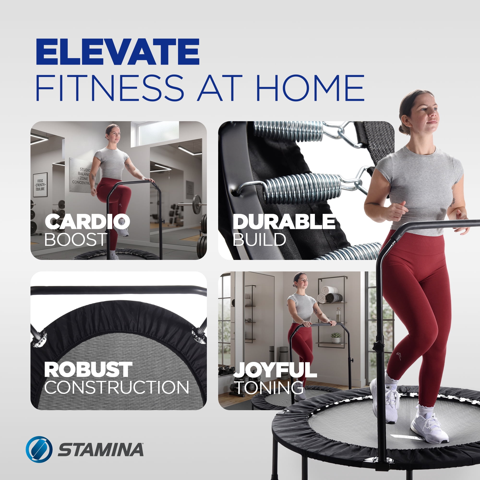 Stamina inMotion 48" Fitness Trampoline with Adjustable Handlebars, Black